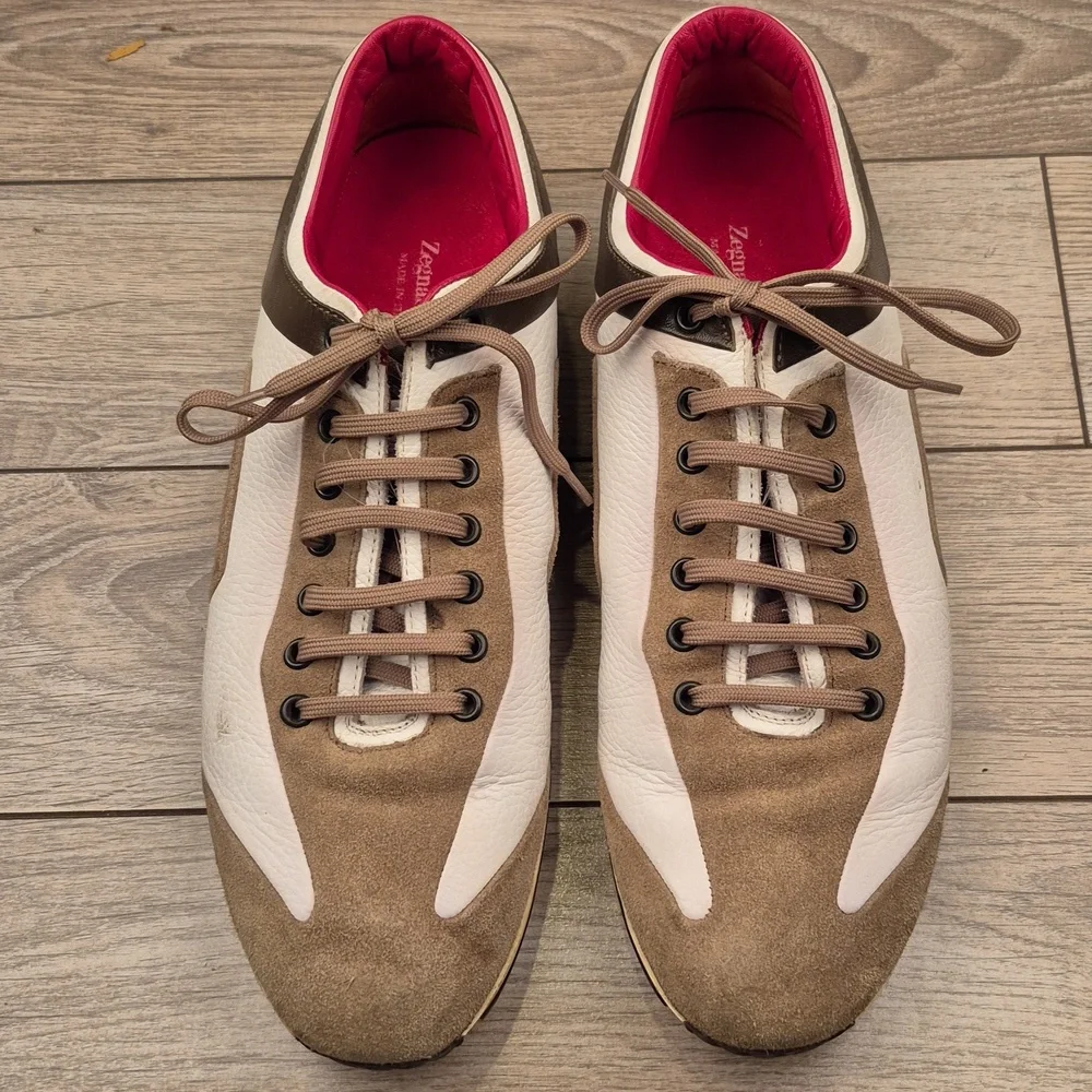 ERMENEGILDO ZEGNA Sport Italy Brown White Leather Mens Sz 10‎ Sneakers Shoes